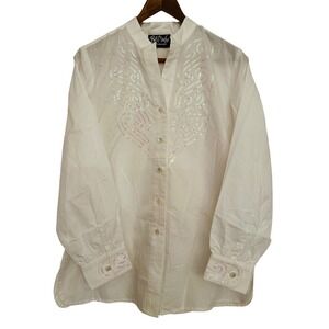 Bob Mackie Wearable Art White Sequin Scroll Blouse Shirt Cowgirl Women's Sz XS